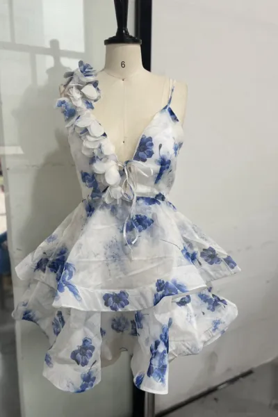 Women's Fashion Printed Sexy Backless Mini Dress