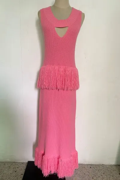 New Fringed Hem Knitted Dress