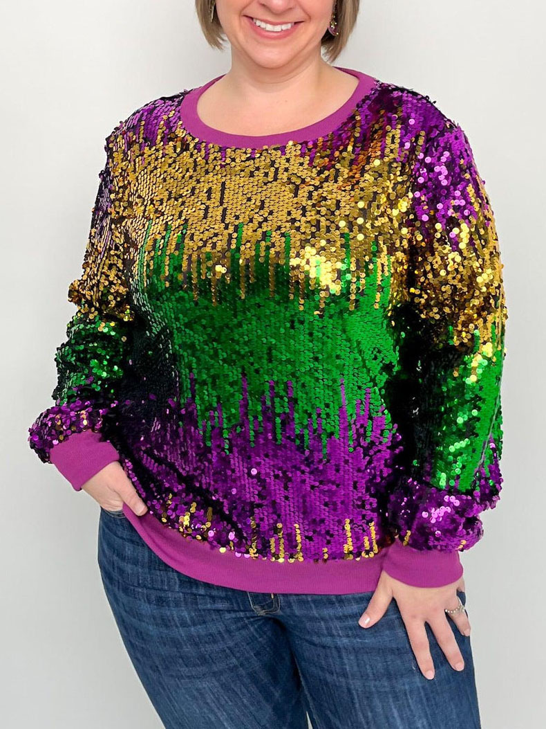 Mardi Gras Sequined Pullover Sweatshirt